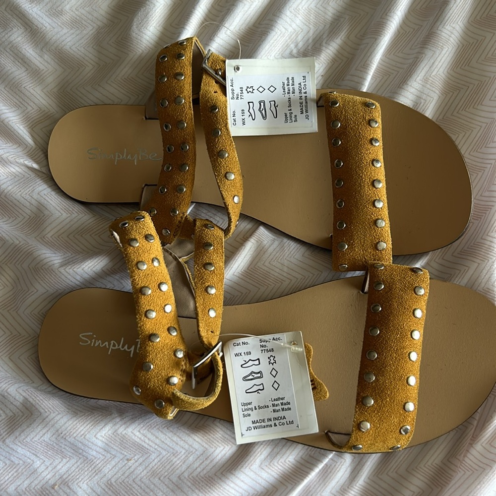 Simply Be Yellow Suede Studded Sandals - 6.5 NWT - Picture 2 of 5